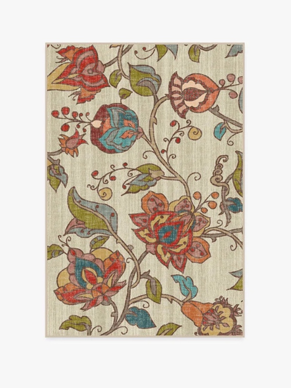 Frida Floral Natural Flatwoven Rug with Pad 3x2'
